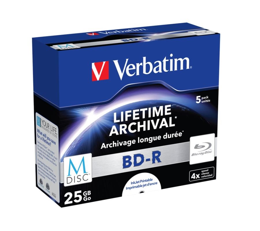 Blu-ray BD-R M-Disc Verbatim 25GB 4x Printable jewel box, 5ks/pack