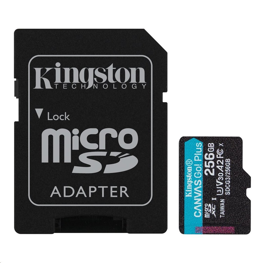 KINGSTON micro SDXC 256GB Canvas Go! Plus A2 U3 V30 170MB/s + SD adaptér