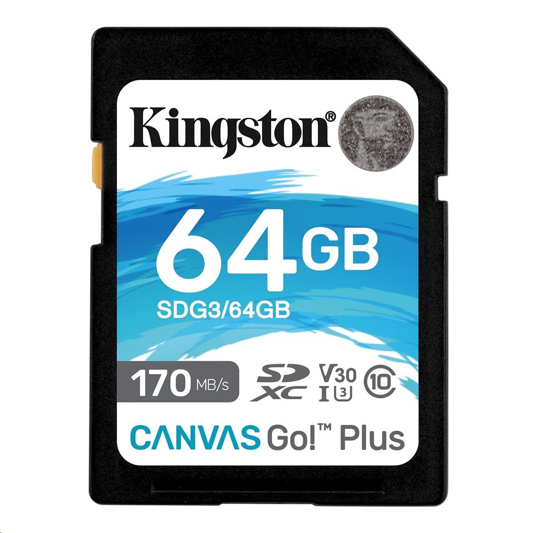 KINGSTON SDXC 64GB Canvas Go! Plus UHS-I U3 V30 rychlost až 170MB/s
