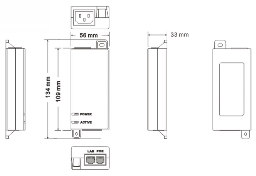 MaxLink PI15 PoE injektor - 802.3af, 48V, 320mA, 15,4W, 1Gbit