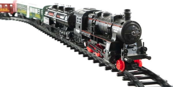 Teddies Vlak + 3 vagóny s kolejemi 24ks plast na baterie se světlem se zvukem v krabici 59x39x6cm