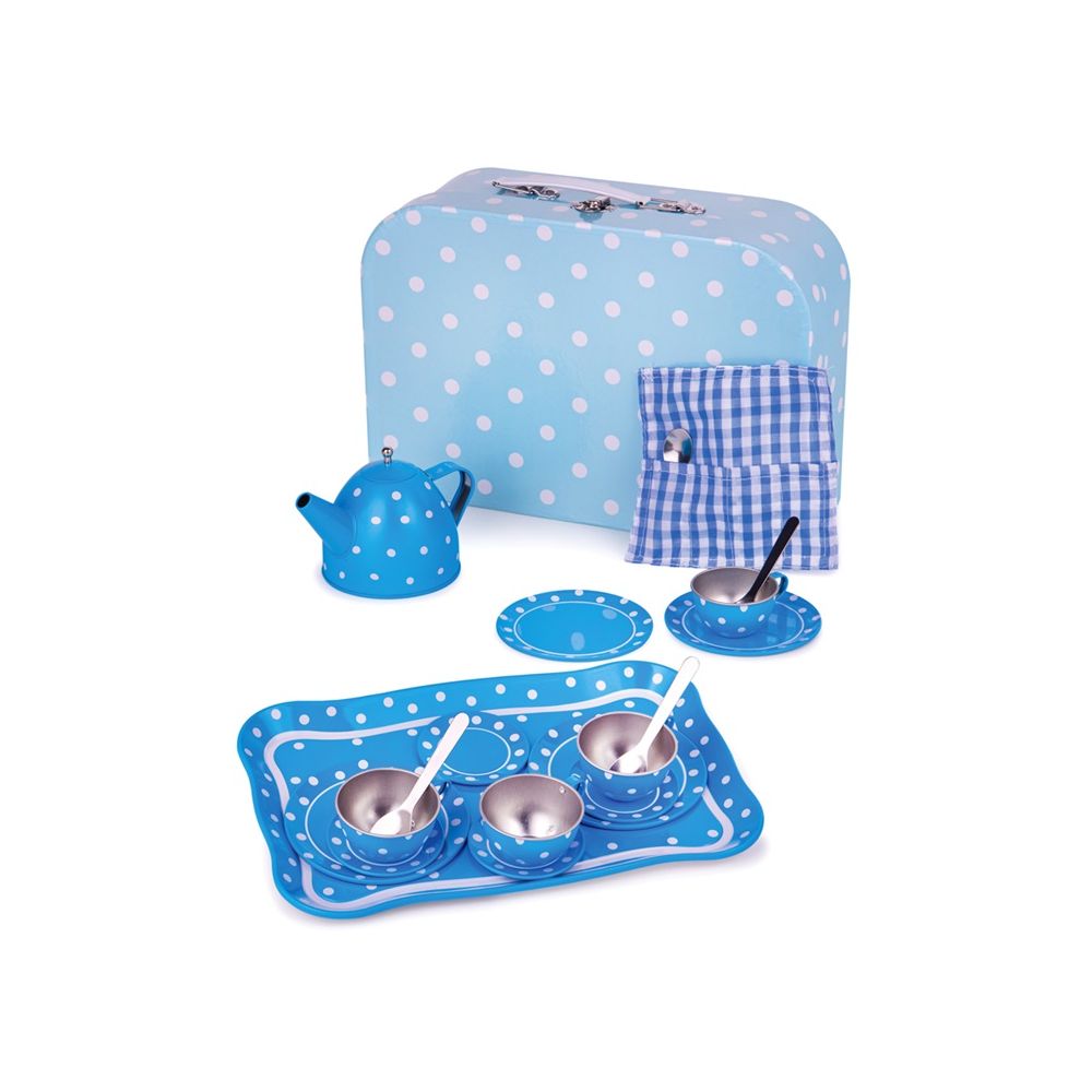 Bigjigs Toys Modrý puntíkovaný čajový set