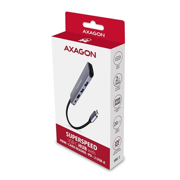 AXAGON HMC-5, USB 3.2 Gen 1 hub, 2x USB-A, HDMI