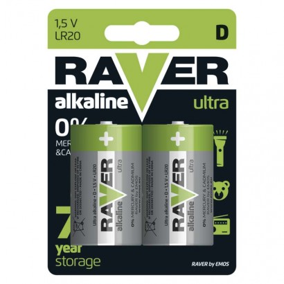 Alkalická baterie RAVER D (LR20) blistr 2Ks