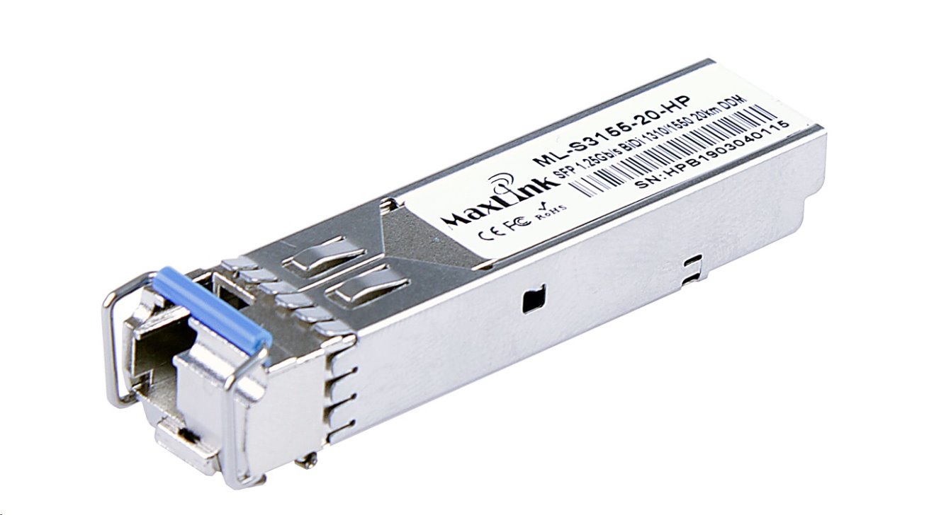 Maxlink 1.25G SFP optický HP modul, WDM(BiDi), SM, Tx 1310/Rx1550nm, 20km, 1x LC konektor, DDM, HP kompatibilní