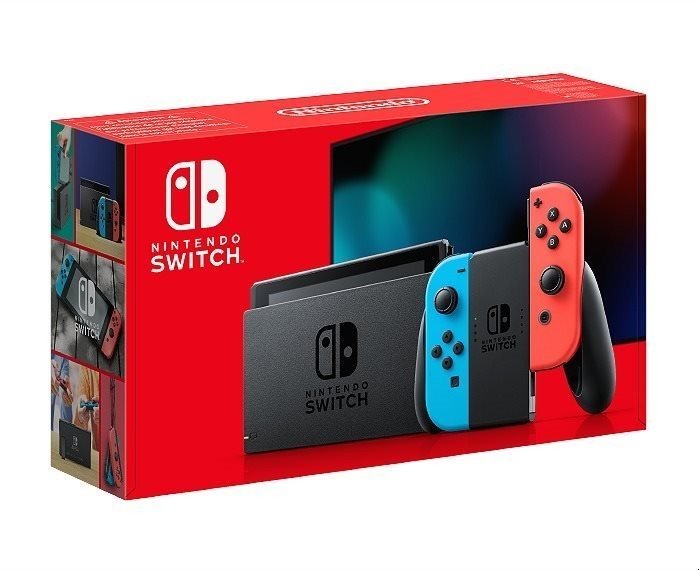 Nintendo Switch console with neon red&blue Joy-Con