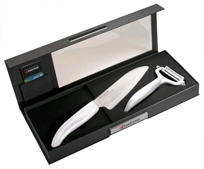 Keramický nůž Kyocera FK-140WH-WH + škrabka CP-10NWH - dárkové balení v černé krabičce