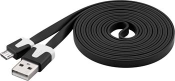 Kabel microUSB 2m, plochý PVC kabel, černý