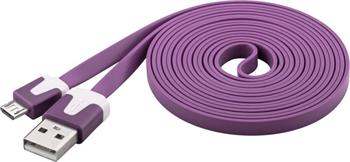Kabel microUSB 2m, plochý PVC kabel, fialový
