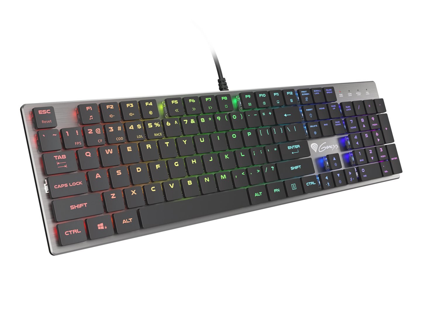 Plochá mechanická herní klávesnice GENESIS THOR 420, US layout, RGB