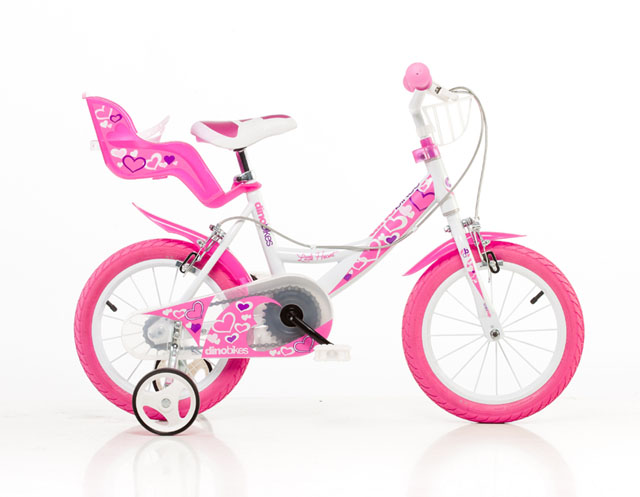 DINO bikes 144RN bílá, růžový potisk 14' dětské kolo