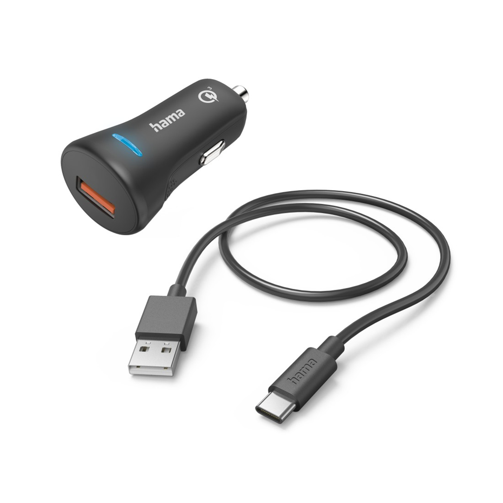 Hama set: rychlá USB nabíječka do vozidla QC 3.0 19,5 W + kabel USB A-C 1,5 m