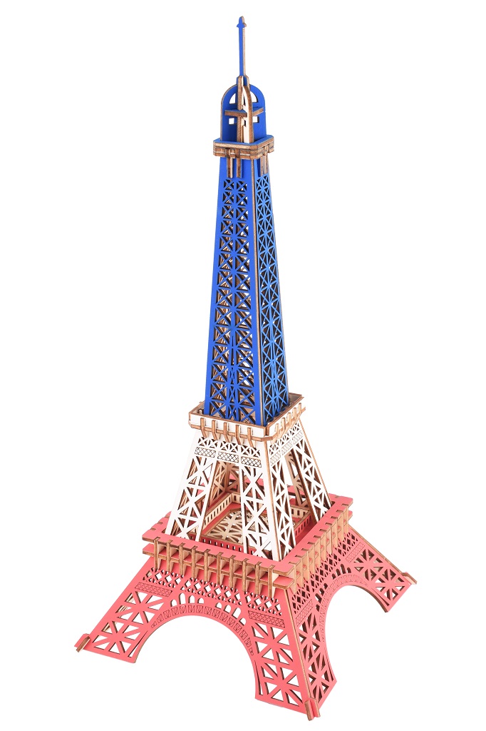 Woodcraft Dřevěné 3D puzzle Eiffelova věž v barvách Francie