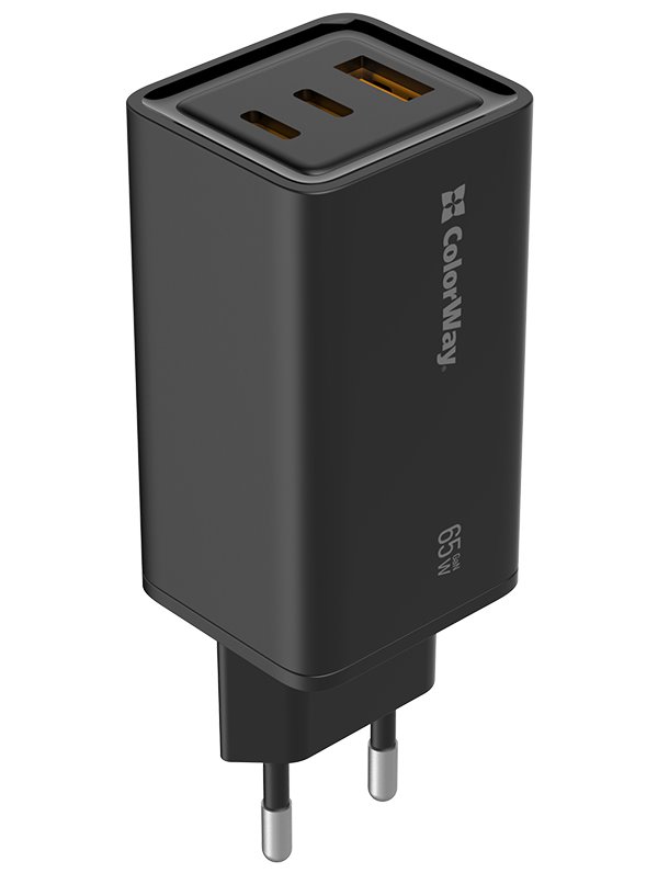 ColorWay USB nabíječka 1x USB-A, 2x USB-C/ 65W, černá