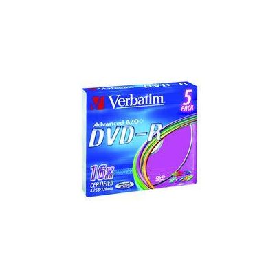 Verbatim DVD-R 16x, 4,7GB, barevný povrch, 5 ks (Slim)