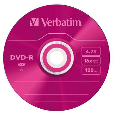 Verbatim DVD-R 16x, 4,7GB, barevný povrch, 5 ks (Slim)