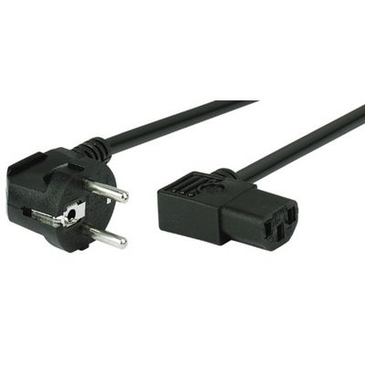 PremiumCord Kabel síťový 230V k počítači 2m, IEC konektor do úhlu 90°