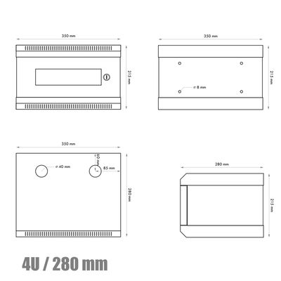 RACK DATACOM 10 nástěnný rozvaděč 4U/280 mm