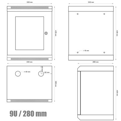 RACK DATACOM 10 nástěnný rozvaděč 9U/280 mm