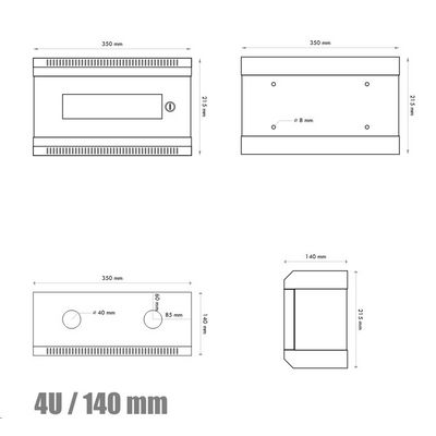 RACK DATACOM 10 nástěnný rozvaděč 4U/140 mm