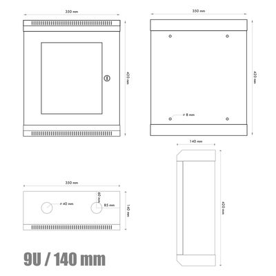 RACK DATACOM 10 nástěnný rozvaděč 9U/140 mm