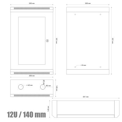 DATACOM 10 rozvaděč 12U/140 mm (sklo) šedý