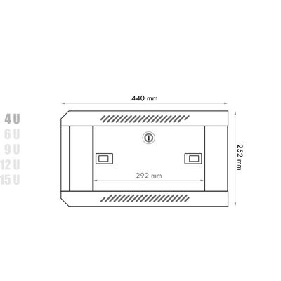 DATACOM 19 nástěnný rozvaděč jednodílný plechové dveře 4U/450mm