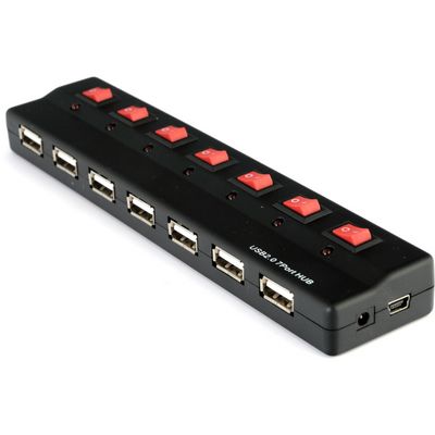 PremiumCord USB 2.0 HUB 7-portový s ext. napájením a vypínači portů