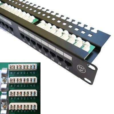 DATACOM Patch panel 19 UTP 24 port CAT5E LSA 1U BK (3x8p)hor.záře