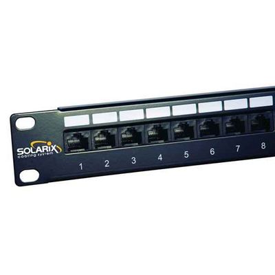 SOLARIX patch panel, CAT6, 24 x RJ45 , UTP, s vyvazovací lištou, černý, 1U