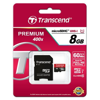 Transcend microSDHC 8GB Class10 UHS-I Premium + adaptér