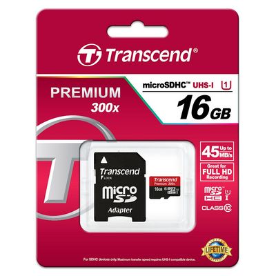 Transcend microSDHC 16GB Class10 UHS-I Premium + adaptér