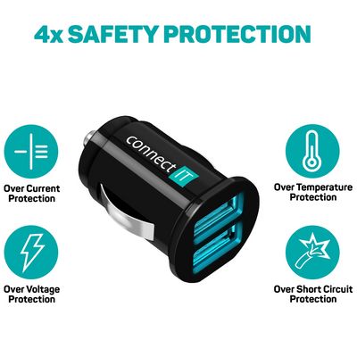 Connect IT InCarz CI-176 USB auto adaptér 2xUSB 2.1A a 1A