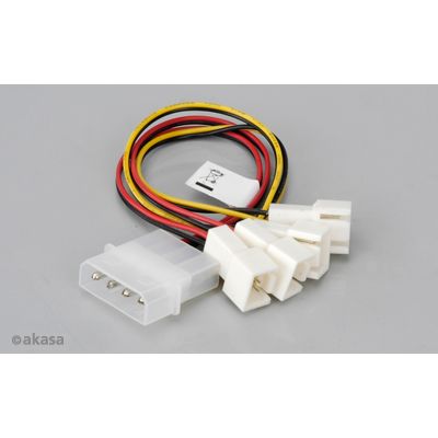AKASA kabel redukce 4-pin PSU molex na 4x 3-pin fan, redukce otáček