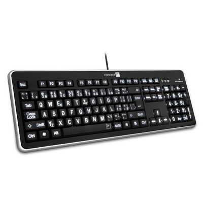Connect IT LED bíle podsvícená klávesnice s VELKÝM fontem, USB