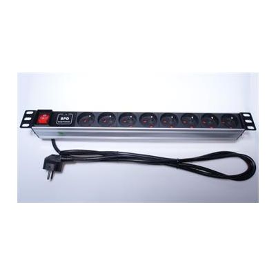 PremiumCord Panel napájecí 1U do 19 racku, 8x230V, přepěťová ochrana, 2m kabel, vypínač