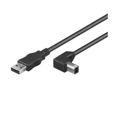 PremiumCord Kabel USB 2.0, A-B, 2m se zahnutým USB-B konektorem 90°