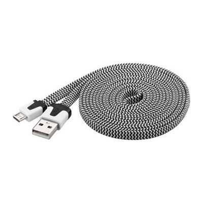 Kabel microUSB 2m, plochý textilní kabel, černo-bílý