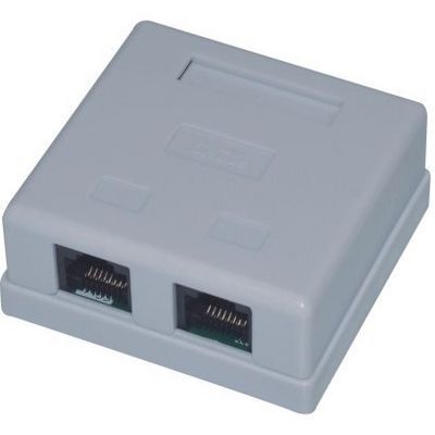 EuroLan UTP zásuvka na omítku, 2x RJ45, bílá, Cat.5e svorkovnice
