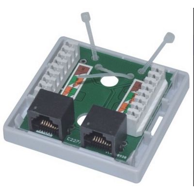 EuroLan UTP zásuvka na omítku, 2x RJ45, bílá, Cat.5e svorkovnice