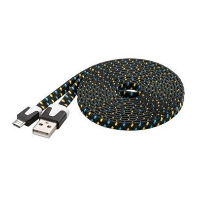 Kabel microUSB 2m, plochý PVC kabel, černo-modro-žlutý