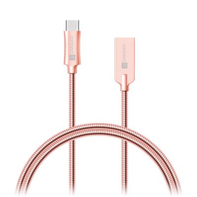 Connect IT Wirez Steel Knight USB-C - USB kabel, rose-gold, 1 m