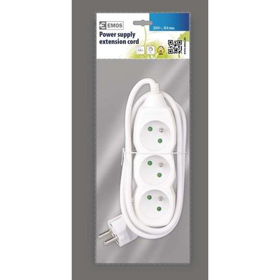 Prodlužovací kabel 1,5 m / 3 zásuvky / bílý / PVC / 1 mm2