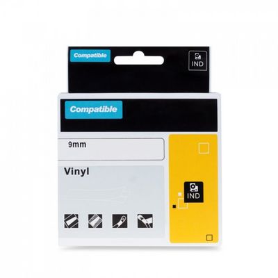 PRINTLINE kompatibilní páska s DYMO 18053, 9mm,1,5m,černý tisk/bílý podk., RHINO, bužírka