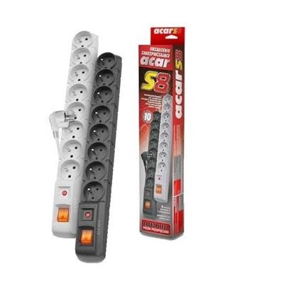 Acar S8 1.5m kabel, 8 zásuvek, přepěťová ochrana, černá