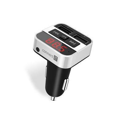 CONNECT IT InCarz Bezdrátový FM transmitter, 2xUSB+3.5mm AUX, STŘÍBRNÝ