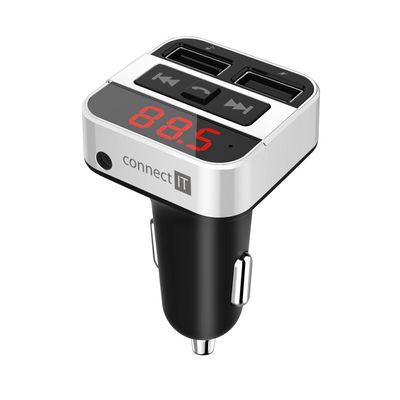 CONNECT IT InCarz Bezdrátový FM transmitter, 2xUSB+3.5mm AUX, STŘÍBRNÝ