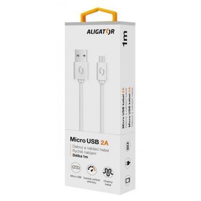 Aligator kabel microUSB, 1m, bílý