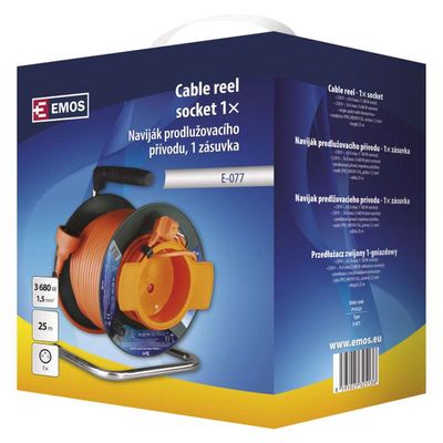 PVC prodlužovací kabel na bubnu – spojka, 1 zásuvka 25m, 1,5mm2