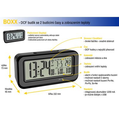 TFA rádiem řízený digitální budík s automatickým podsvícením 60.2554.01 BOXX
